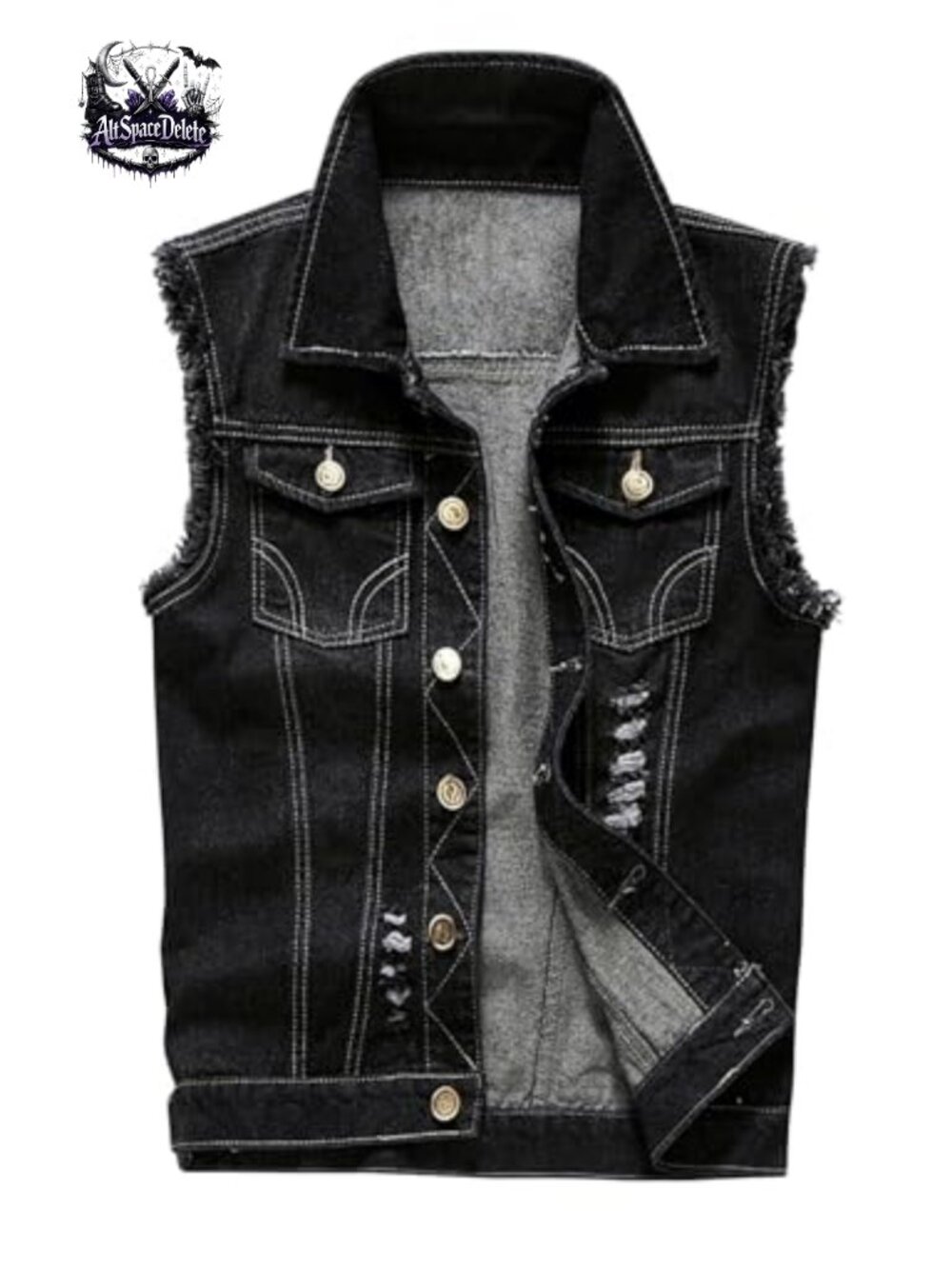Men's Denim Sleeveless Vest Slim Fit Button Pockets